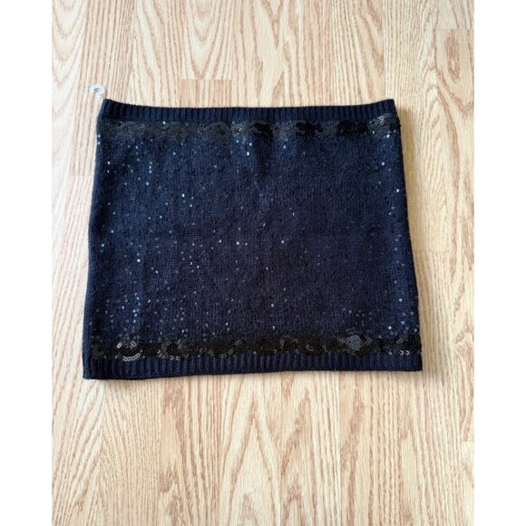 Calvin Klein Black Sequin Knit Loop Scarf Collar Elegant Accessory Evening Glam - Picture 2 of 14